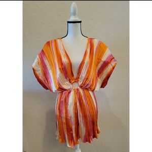 Orange Multicolor Satin Romper